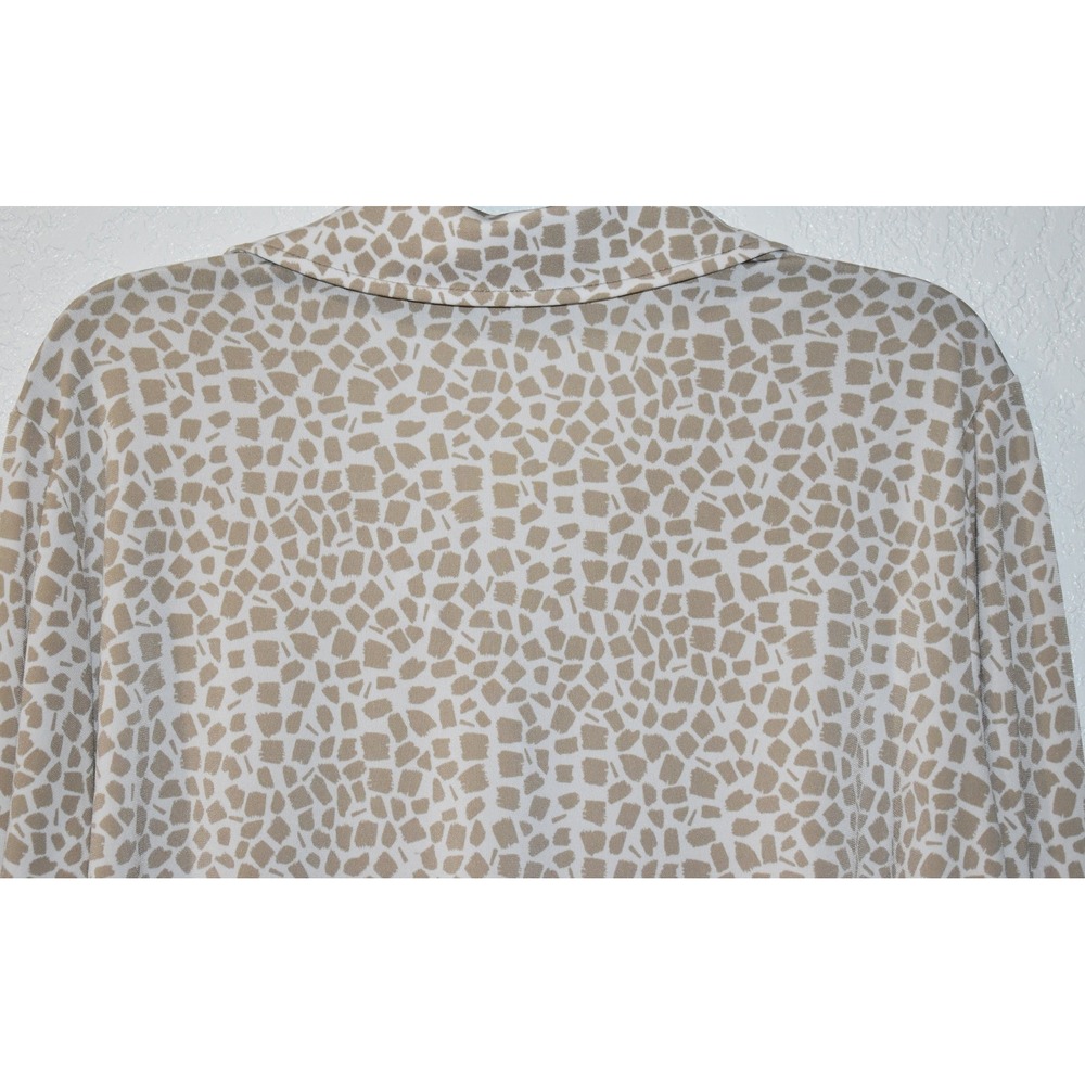 Susan Graver XL Stretch Blouse Button Front Mosaic Print 3/4 Sleeve Tan White - Picture 9 of 16